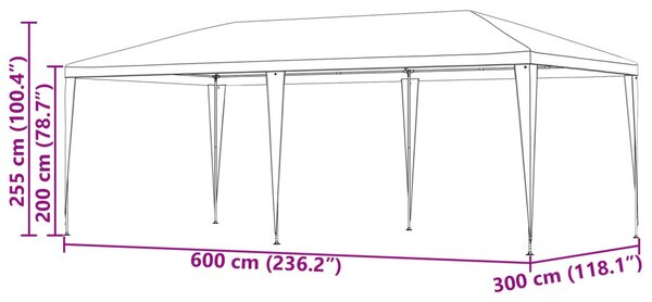 Partysátor Piros 600 x 300 x 255 cm PE és acél
