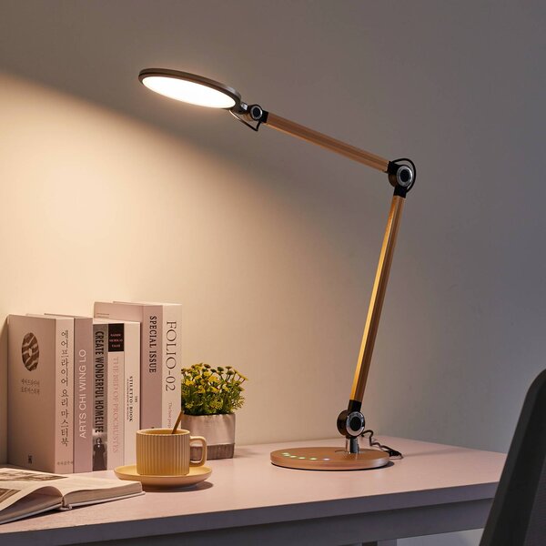 Lindby LED-es asztali lámpa Nyxaris, arany, fém, CCT, 50 cm, dimmelhető, Sárgaréz / arany, Dolgozószoba / Iroda, Műanyag, Modern
