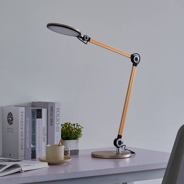 Lindby LED-es asztali lámpa Nyxaris, arany, fém, CCT, 50 cm, dimmelhető, Sárgaréz / arany, Dolgozószoba / Iroda, Műanyag, Modern