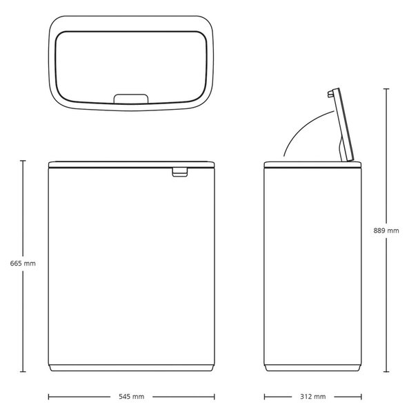 Matt fekete acél érintésre nyíló szemetes 60 l Bo Touch Bin – Brabantia