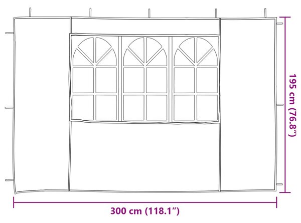 Parti sátor oldalfal 2 db 300 x 195 cm Piros PE és acél