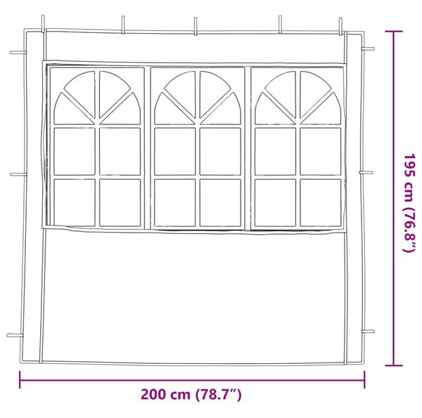 Parti sátor oldalfal 2 db 200 x 195 cm Fehér PE és acél