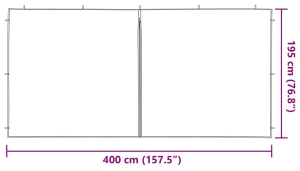 Parti sátor oldalfal 2 db 300 x 195 cm Világosszürke PE és acél