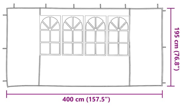 Parti sátor oldalfal 2 db 400 x 195 cm Fehér PE és acél