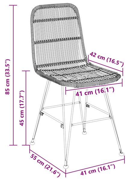 Étkezőszék 2 pcs Természetes 41 x 55 x 85 cm Rattan és acél