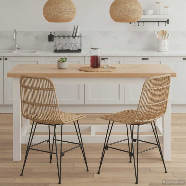 Étkezőszék 2 pcs Természetes 41 x 55 x 85 cm Rattan és acél