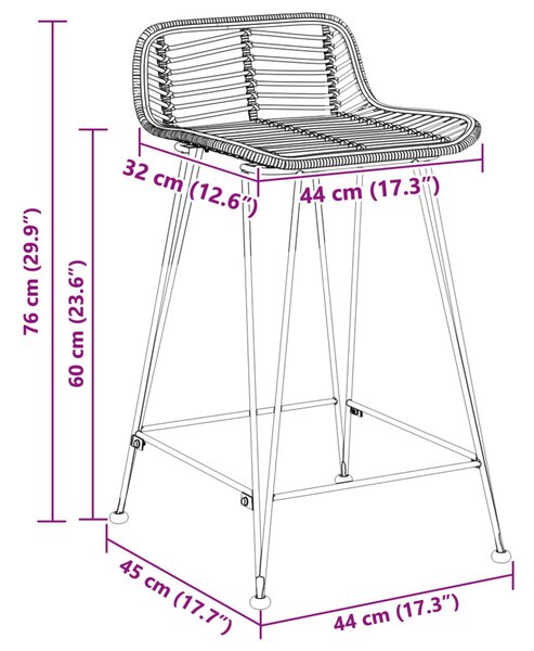 Bárszék 2 pcs Fekete 44 x 45 x 76 cm Rattan és acél