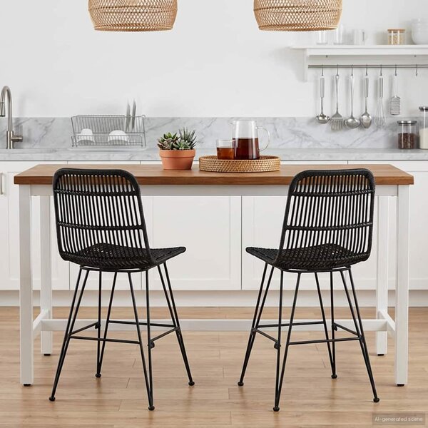 Étkezőszék 2 pcs Fekete 41 x 55 x 85 cm Rattan és acél