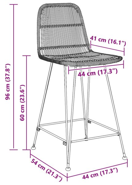 Bárszék 2 pcs Fekete 44 x 54 x 96 cm Rattan és acél
