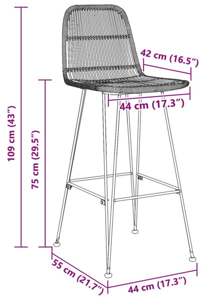 Bárszék 2 pcs Természetes 44 x 55 x 109 cm Rattan és acél