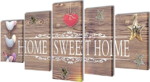 VidaXL Nyomtatott vászon falikép szett "Home Sweet Home" dizájn 100 x 50 cm