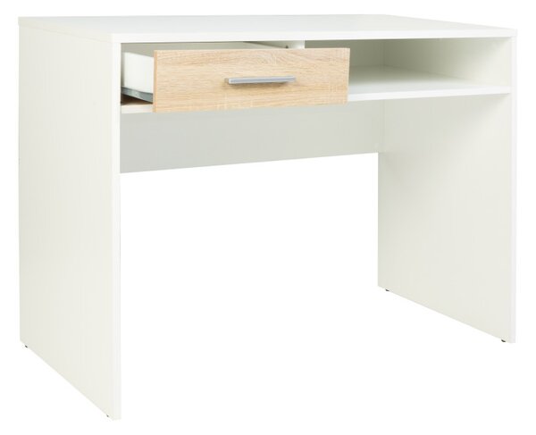 Íróasztal fehér színben, sonoma tölgy fiókkal, 100x59 cm
