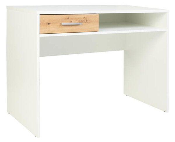 Íróasztal fehér színben, tölgy fiókkal, 100x59 cm