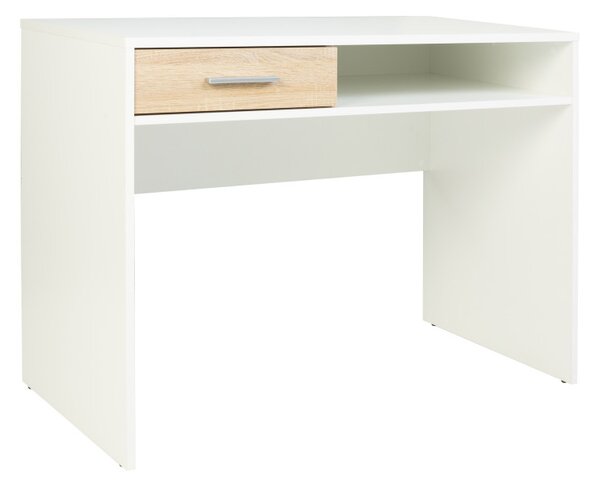 Íróasztal fehér színben, sonoma tölgy fiókkal, 100x59 cm