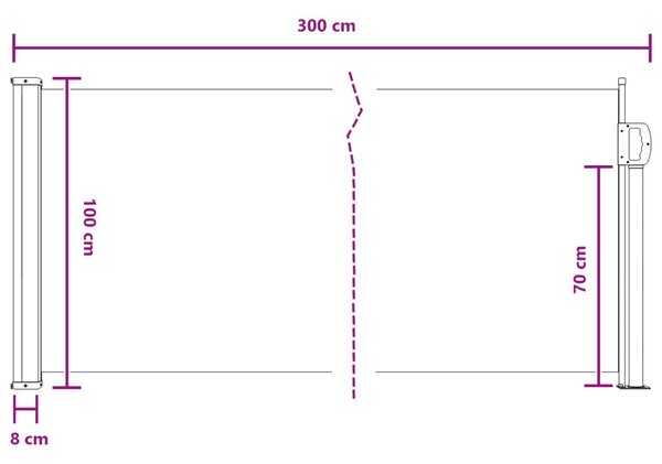 VidaXL Húzható oldalsó napernyő 300 x 100 cm Poliészter Négyszögletes