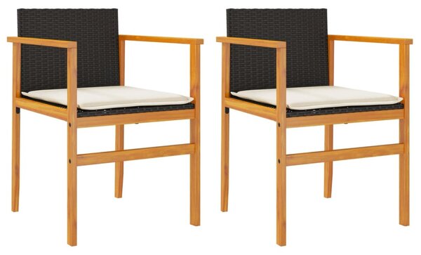 2 db fekete polyrattan és tömör fa kerti szék párnával