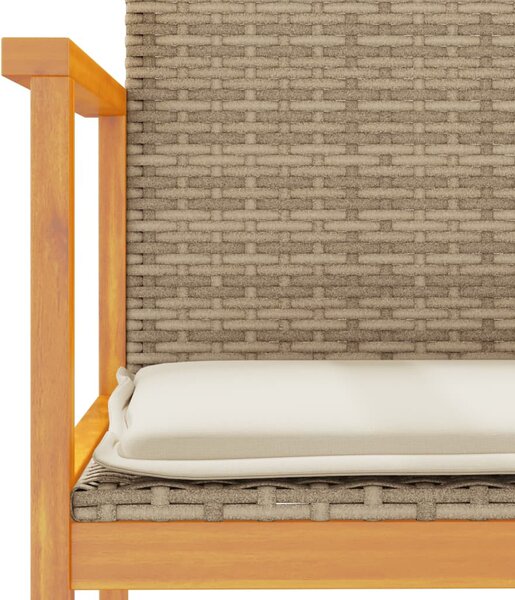 2 db bézs polyrattan és tömör fa kerti szék párnával
