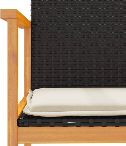 2 db fekete polyrattan és tömör fa kerti szék párnával