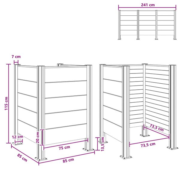 VidaXL Hulladék Gyűjtő Kerítés Barna 85 x 85 x 115 cm Alumínium és WPC