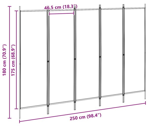 VidaXL 5-paneles szoba elválasztó Bézs 250 x 180 cm Szövet