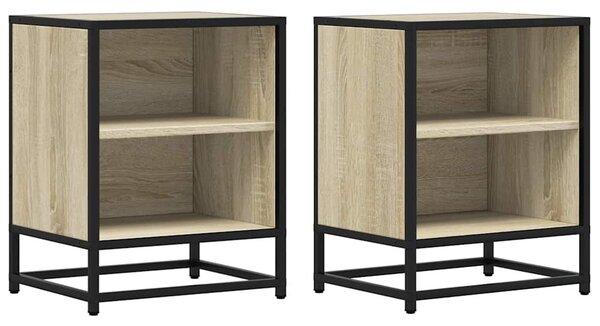 Éjjeliszekrények 2 db Sonoma tölgy 40x31x50 cm Gépi fa és fém
