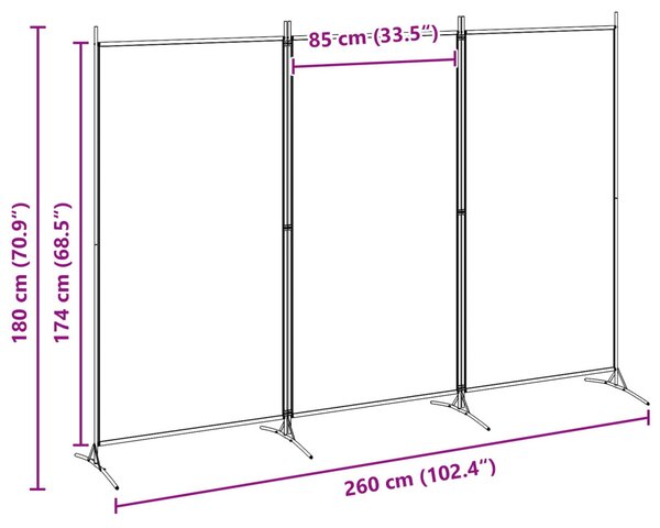 VidaXL 3-panelos válaszfal Bézs 260 x 180 cm Szövet