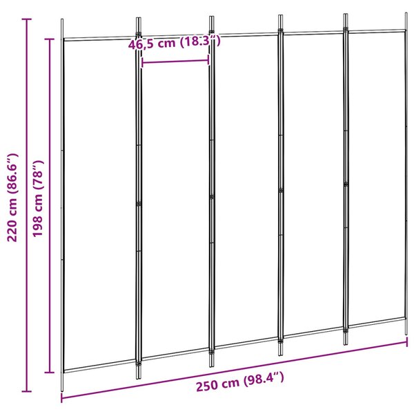 VidaXL 5-paneles szoba elválasztó Bézs 250 x 220 cm Szövet