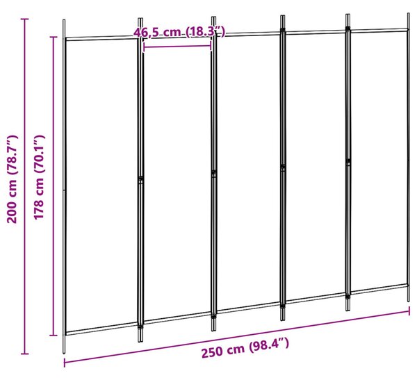VidaXL 5-paneles szoba elválasztó Bézs 250 x 200 cm Szövet