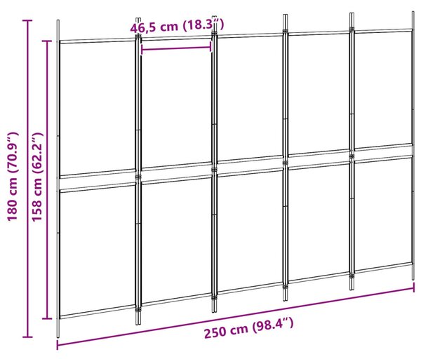 VidaXL 5-paneles szobaelválasztó Bézs 250 x 180 cm Szövet