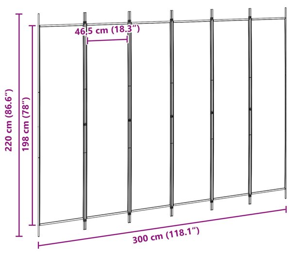 VidaXL 6-paneles szobaelválasztó Bézs 300 x 220 cm Szövet
