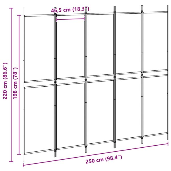 VidaXL 5-panelos szoba leválasztó Bézs 250 x 220 cm Szövet
