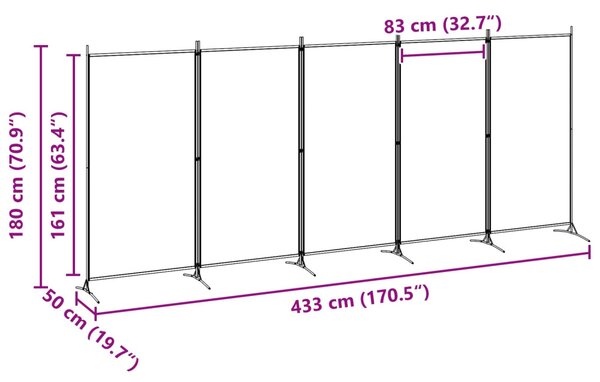 VidaXL 5-paneles szoba elválasztó Bézs 433 x 180 cm Szövet
