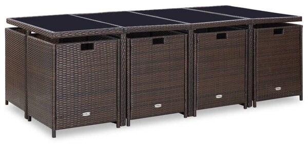 13-részes barna kültéri polyrattan étkezőszett párnákkal