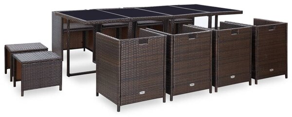 13-részes barna kültéri polyrattan étkezőszett párnákkal