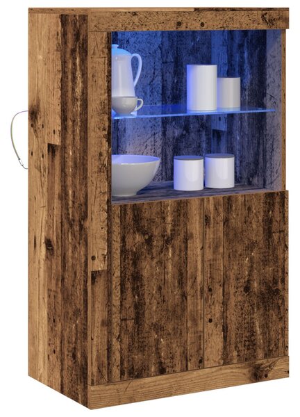 LED világítással rendelkező oldalszekrény, régi fa, 60,5x37x100 cm