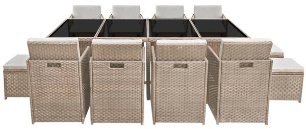 13-részes bézs polyrattan kültéri étkezőszett párnákkal