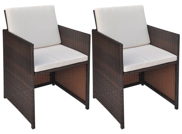 VidaXL 2 db barna polyrattan kerti szék hát- és ülőpárnával