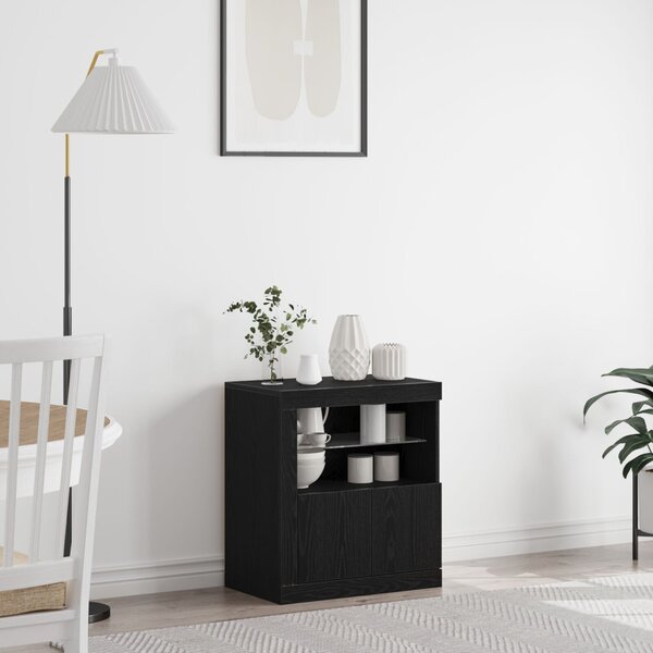VidaXL LED világítással ellátott komód Fekete Tölgy 60,5x37x67 cm