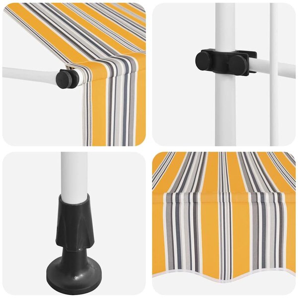 Manuális, feltekerhető napellenző kék-sárga csíkokkal 150 cm