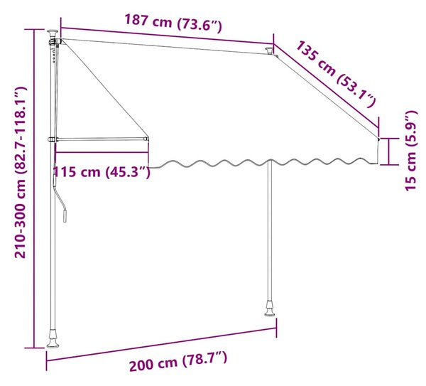 Narancssárga-fehér csíkos kézzel feltekerhető napellenző 200 cm