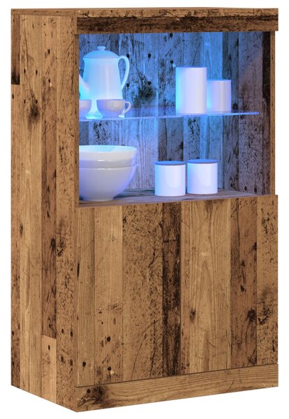 LED világítással ellátott oldalszekrény Régi fa 60x37x100 cm