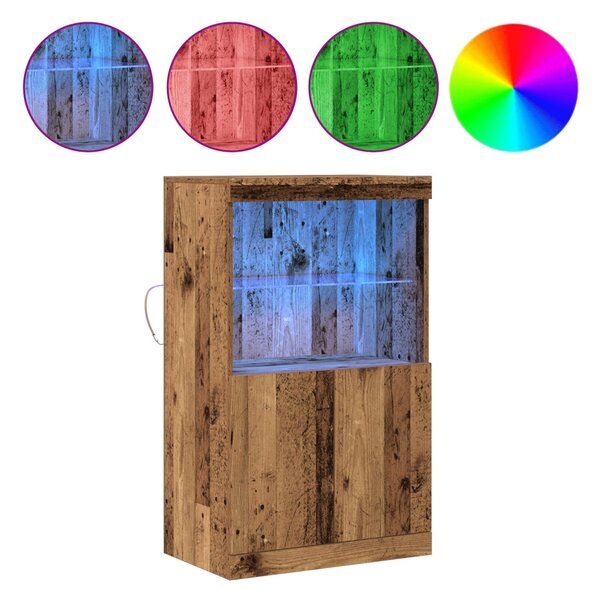 LED világítással ellátott oldalszekrény Régi fa 60x37x100 cm