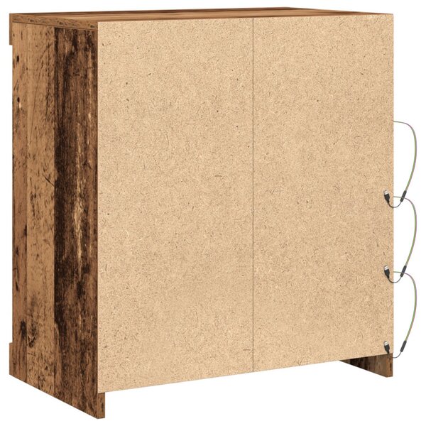 Oldalbord LED világítással, Régi fa 60,5x37x67 cm