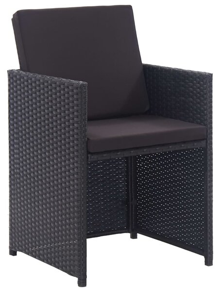 13 részes fekete polyrattan kültéri étkezőszett párnákkal