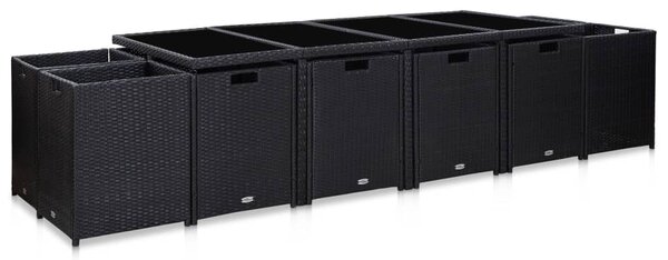 13 részes fekete polyrattan kültéri étkezőszett párnákkal