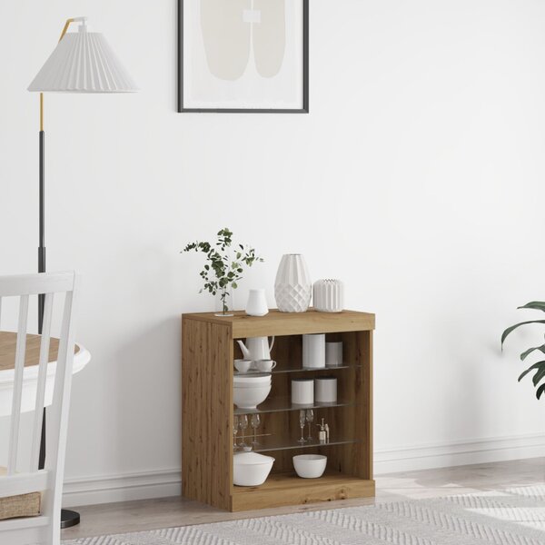 VidaXL Oldalszekrény LED fényekkel, Kézműves tölgy 60,5x37x67 cm