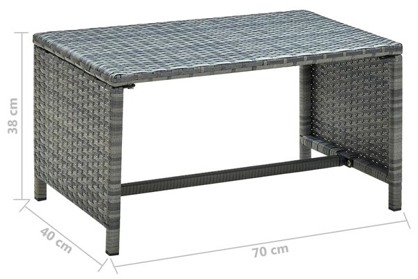 Antracitszürke polyrattan dohányzóasztal 70 x 40 x 38 cm