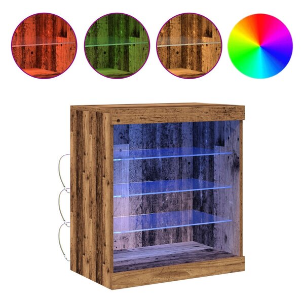 Oldalbord LED világítással, Régi fa 60,5x37x67 cm