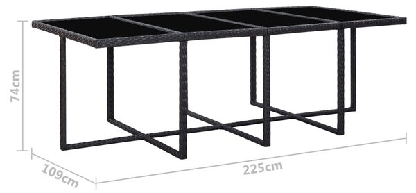 13 részes fekete polyrattan kültéri étkezőszett párnákkal