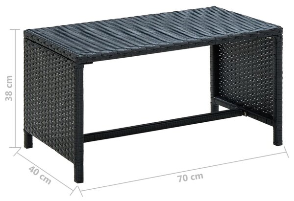 Fekete polyrattan dohányzóasztal 70 x 40 x 38 cm